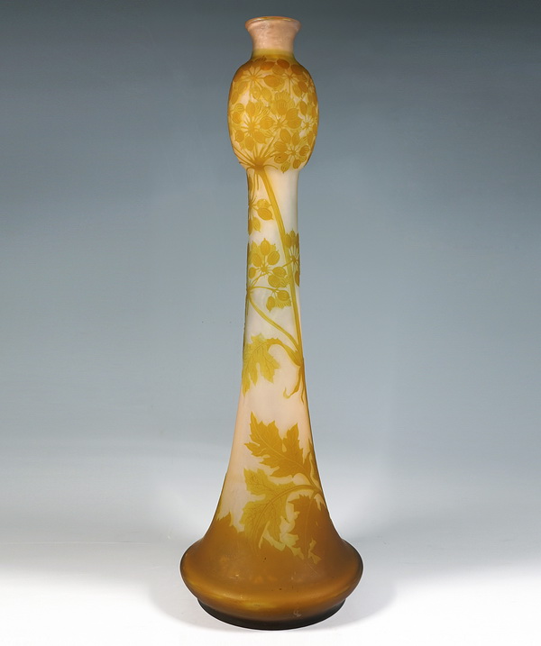 Large Emile Galle Art Nouveau cameo vase umbellifers Umbelliferous Nancy France 1904-06