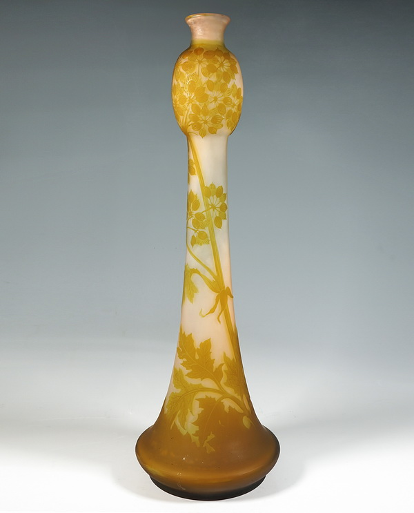 Large Emile Galle Art Nouveau cameo vase umbellifers Umbelliferous Nancy France 1904-06