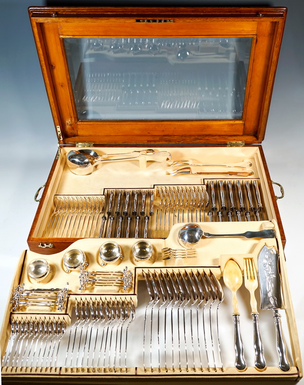Art Nouveau Silver Cutlery Set Art Nouveau silver cutlery 12 people 112 pieces Austria-Hungary ca 1900