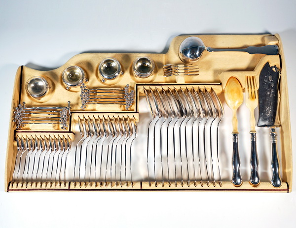 Art Nouveau Silver Cutlery Set Art Nouveau silver cutlery 12 people 112 pieces Austria-Hungary ca 1900